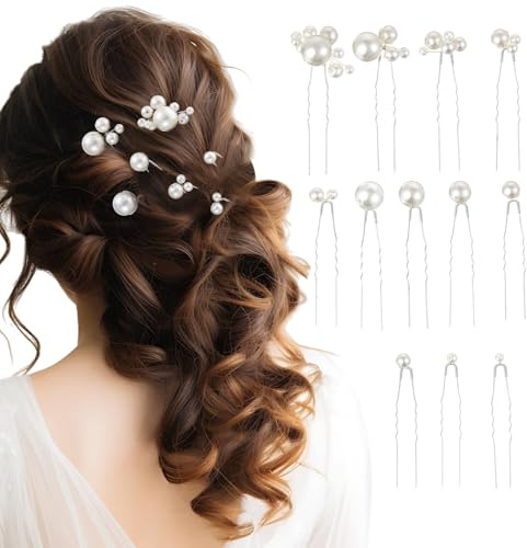 12 Pieces Silver Bridal Pearl Hair Pins for Wedding Party, Pearl Bobby Pins for Women's Hair, Wedding Hairstyles Accessories for Brides Bridesmaid Girls Various Sizes