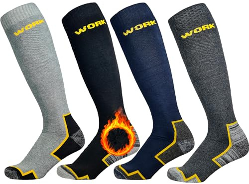 PS PROUTHS Calze Termiche da Lavoro Invernali Alte per Uomo e Donna • Confezione da 4 Paia • Calze fino al Ginocchio con 95% Cotone (IT, Numero, 35, 40, Regular, Regular, A-001)