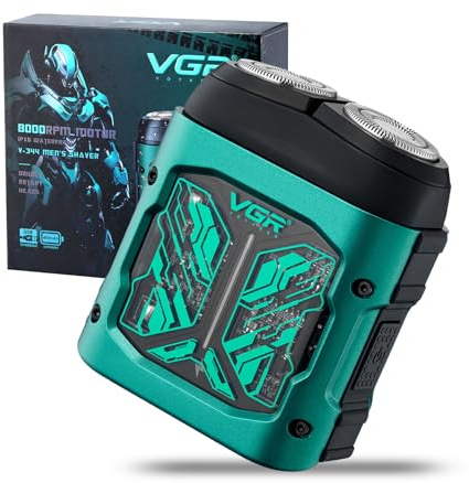 VGR 344 Mini Rasoir Électrique Hommes, Shaver Homme de Voyage Portable, Avec Deux Têtes Rotatives Magnétiques, Facile à Nettoyer, Rasoir Facial Compact, Étanche IPX6, Chargement USB, Vert