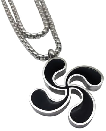 Colgante de Acero Inoxidable con Lauburu Esmaltado en Negro – Joya Tradicional Vasca Unisex, Elegante y Resistente, Accesorio Cultural para Hombre y Mujer