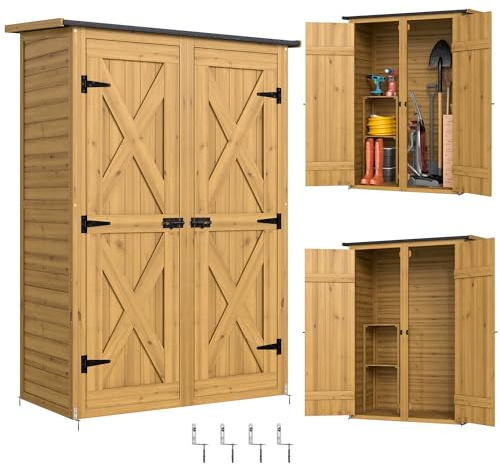 Outsunny Abri de Rangement en Bois Armoire de Jardin Double Portes Marron