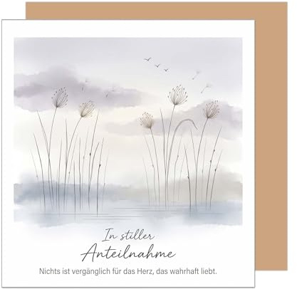 Edition Seidel Tarjeta de condolencia cuadrada premium con sobre, tarjeta de condolencia, tarjeta plegable con texto en alemán In stiller Anteilnahme Mitfühlnahme Erinnerung Ruhe Liebe Trost Kraft