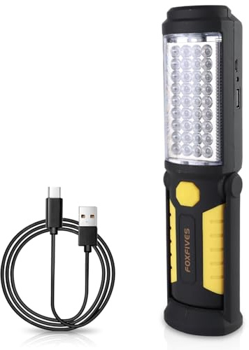 Powerful 36+5 LED 3000 Lumens Portable Flashlight Torch Rechargeable Inspection Lamp Camping Light Hands-Free Garage Workshop Flashlight for Work with Adjusting Stand, Hanging Hook and Magnet Base