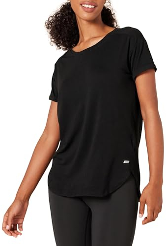 Amazon Essentials Damen Leichtes Fitness-T-Shirt mit Rundhalsausschnitt und lockerer Passform (in Übergröße erhältlich), Schwarz, L