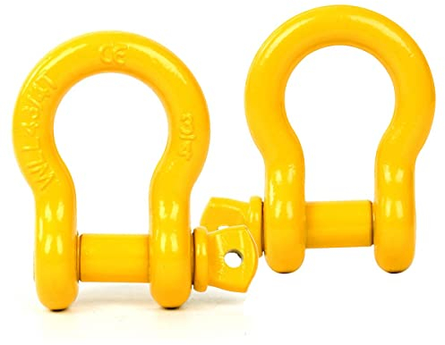 FreeTec Grillete de acero de 4,75 t, capacidad de carga perfecta, fijación de correas de remolque, ataduras en D para recuperar remolque, 2 unidades (amarillo)