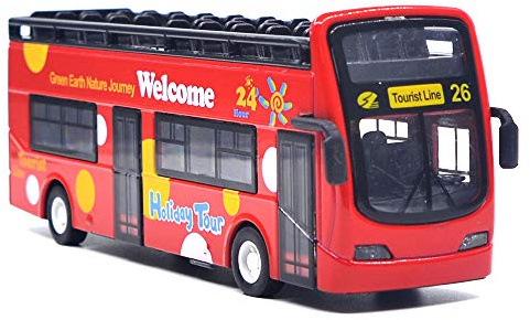 Ailejia City Bus Sightseeing Double Decker Bus Model Open Top Pull Back Toy Die Cast Pull Back Vehicles Mini Model Car Lights and Music (Red)