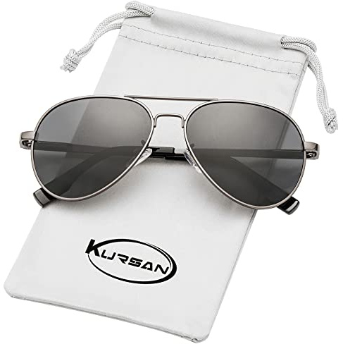 Kursan Kids Small Polarized Aviator Sunglasses for Boys Girls Age 4-18, 100% UV400 Protection, 52MM (Gunmetal/Black Lens)