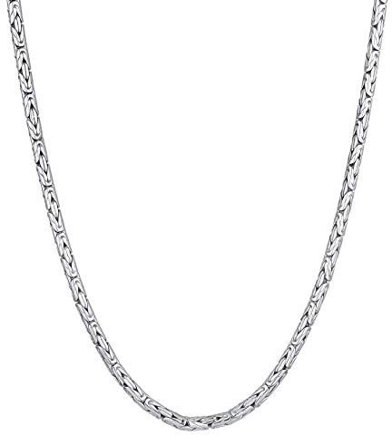 Kuzzoi Cadena bizantina para hombre de plata 925 maciza sin colgante (4 mm), cadena de plata de 50 cm – 60 cm, 0109841420, 60, Plata esterlina, Plateado