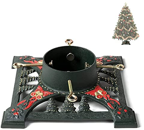 Ventray Weihnachtsbaumständer, 34 x 34 x 14 cm, klassischer quadratischer Weihnachtsbaum, Kiefernbaumbasis für echte Bäume, Rot