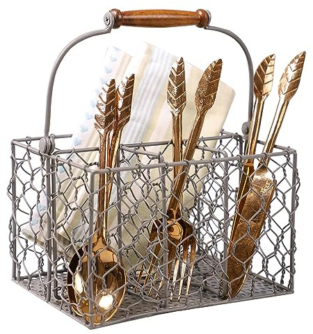 Restaurant Café Bistro Cutlery Holder Basket Table Utensil Storage (Grey)