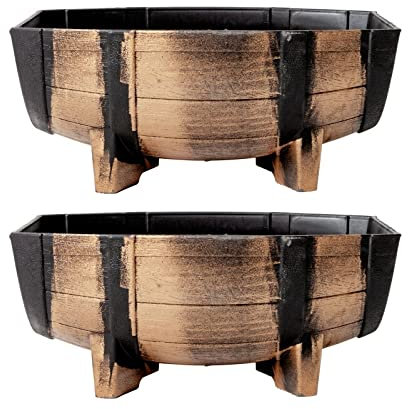 Vencier 2pk Garden Half Barrel Flower Planter Pot Wooden Oak Effect Outdoor Decoration Home