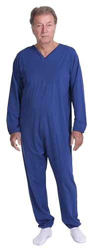 FERRUCCI Comfort pyjamas i ett stycke för seniorer med ryggstängning – 9078 ml PL – blå, vid inkontinens, alzheimer eller demens, stängning bak