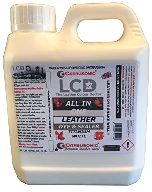 Carbusonic All in one Leather dye and sealant, Interior Leather Paint for Car Seats, Sofas, Arm Chairs, Shoes, Handbags & More. (White, 1 Litre)