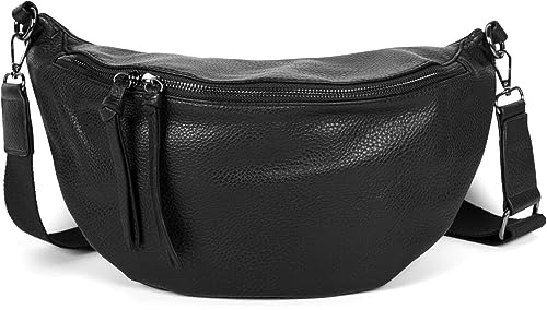 styleBREAKER Damen Halbmond Schultertasche groß | Crossbody Umhängetasche Handtasche mit 2 Wege Reißverschluss & verstellbarem Schultergurt 37 x 17 cm, Farbe:Schwarz