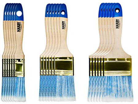 HARDY WORKING TOOLS – Juego de 18 Brochas Planas Serie 42 en 3 Tamaños (25 mm, 50 mm, 75 mm – 6 Unidades por tamaño), para Lasur en Madera y Barniz para Metal – Cerdas Sintéticas