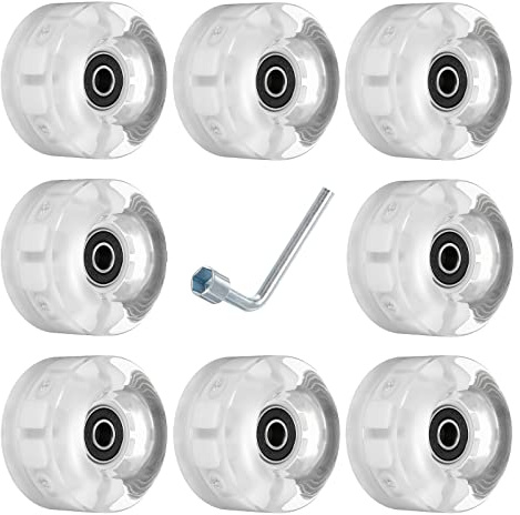 PATIKIL 32 x 58mm Roues Patins à roulettes avec Roulements, 8 Paquet Éclairage Roue Quad Patin Remplace pour Double Rangée Patinage Skateboard, Blanc Clair