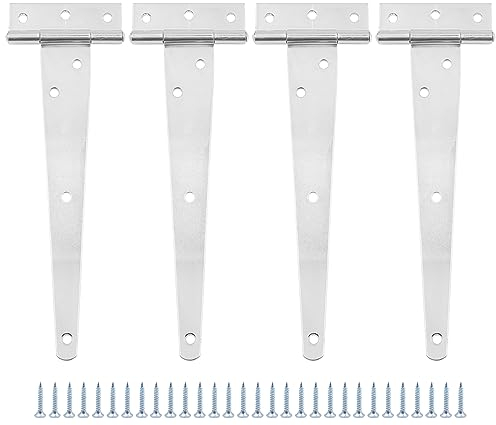 ZONADAH Lot de 4 charnières de porte pour abri de jardin - Charnières en T robustes avec sangle - 203 mm - Antirouille - Charnières en T forgées avec vis pour portails, portes de hangar, fenêtres