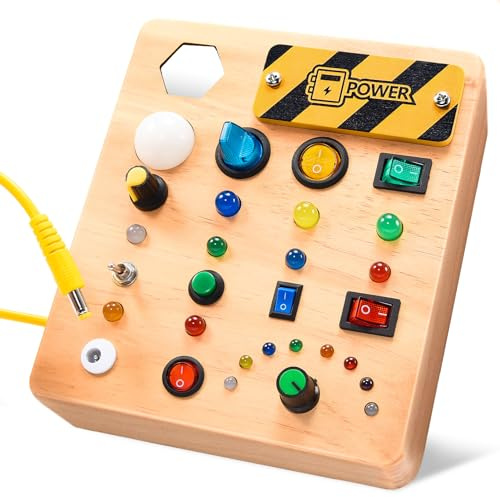 HappyGoLucky Wooden Busy Board 1 2 3 Year Old, Toddler Toys for 1 2 3 Year Old Boys Girls Gifts, Montessori Toys for 1-3 Year Old Sensory Toys for Autism, Educational Learning Toys