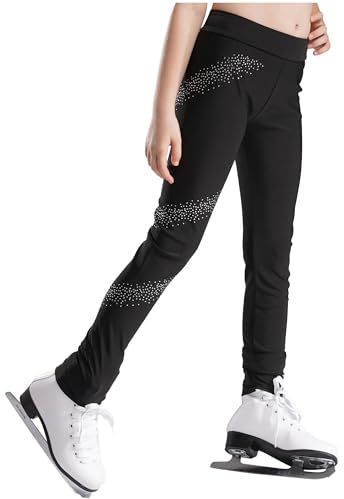 inhzoy Kinder Mädchen Eiskunstlauf Leggings Hose Mit Glitzer Strasse Stretch Sportleggins Turnhose Gymnastik Tanz Strumpfhose Schwarz 146-152