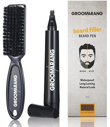 PRMGLOBAL Beard Pen Filler for Men - Barber Styling Grooming Pencil with Brush - Waterproof Proof, Sweat Proof, Long Lasting - Cover Beard and Scalp Patches – Light Brown