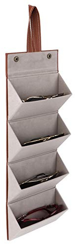 Vitrina para Gafas, 4 Ranuras, Estuche para Almacenamiento de Gafas de Sol, Caja para Gafas de Sol, Organizador para Gafas de Sol de Viaje, Estuche de Almacenamiento para (BROWN)