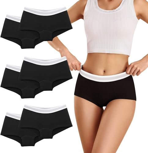 Desanlapi 6er Pack Boxershorts Unterhosen Damen Baumwolle Unterwäsche Hipsters Atmungsaktive Panties Damen mit Weicher dehnbarer Bund Schwarz M