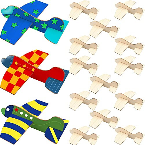 Haconba 16 Pack DIY Wood Airplane Unfinished Wooden Model Craft Plane Glider to Paint for Home Activities Handicraft Projects Birthday