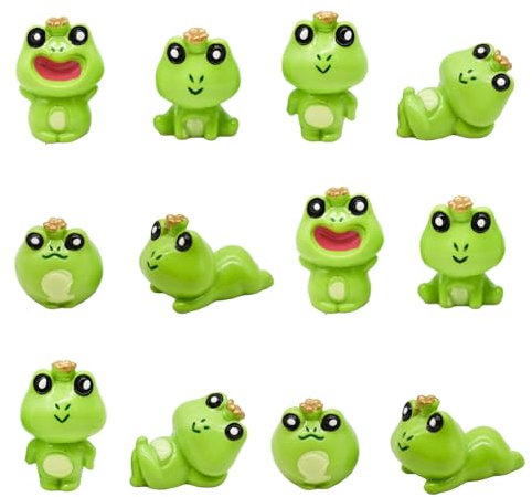 Pinenjoy 12 mini statuette a forma di rana da 2,5 cm, in miniatura, in resina, decorazione per torte fai da te, giardino, muschio, paesaggio, terrario, artigianato, decorazione per la casa