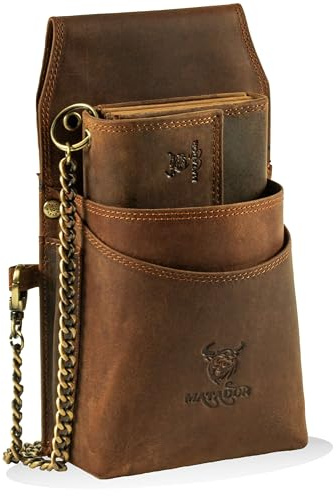Matador Marca Portafoglio Cameriere in Pelle #VICIO con Borsa XXL da Cameriere con Passante per Cintura, Elegante Scatola Regalo, RFID Blocker, Catena in Metallo Robusta Inclusa, Marrone Cacciatore