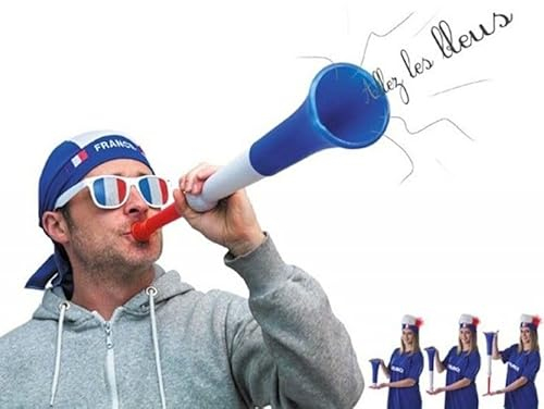 Grande Trompette Vuvuzela France de 59 cm Puissance Bleu Blanc Rouge. Accessoire pour Le Football et Les Célébrations Sportives. Klaxon à Air Fort 108 Décibels pour l'Animation.