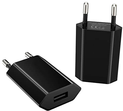 (2 Packs) Prise Secteur USB, Universel（5V 1A） Chargeur Apple USB Adaptateur Prise pour iphone 11, 8, 7, 6, SE, X, XS, Mini, iPad, Samsung Galaxy Pixel Nexus Huawei Xiaomi HTC Sony LG etc (Noir)