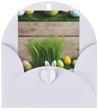 Lot de cartes de vœux avec imprimé œuf de Pâques et lapin, herbe en bois, 10,2 x 15,2 cm, cartes de notes, enveloppes, Noël, anniversaire, mariage