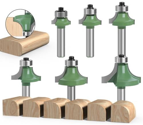 6 frese rotonde da 8 mm, fresa a raggio in metallo duro con cuscinetti a sfera, fresa rotonda su fresa, punte rotonde, testa di fresa per fresa superiore 8 mm, per falegnameria, smussi, lavorazione