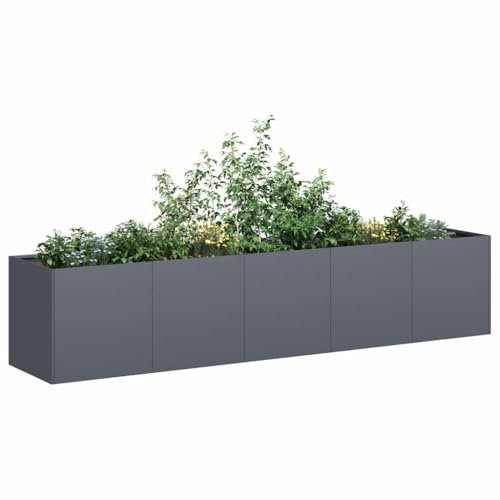Homgoday Jardinera de Acero Laminado en frío Antracita 200x40x40 cm Jardinería para Cultivo de Flores Plantas Hierbas Huerto Urbano para Jardín Terraza Patio Balcón