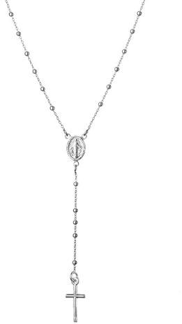 Sakrami Collana Rosario in Argento Sterling 925 con Medaglia Madonna Miracolosa e Ciondolo con Croce Gioiello Religioso per Donna Ragazza Amica Mamma Nonna, Comunione Cresima o Evento speciale
