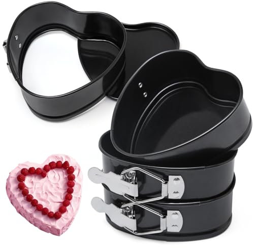 BelleStyle Tortiera Apribile, 4 Pezzi Mini Stampo Cuore,Rivestimento Antiaderente Teglie per Dolci con Fondo Rimovibile,Teglia per Torta a Forma di Cuore,Mini Tortiera in Acciaio al Carbonio per Torte