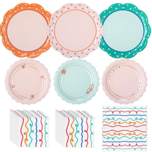 Skybooly 144 Pcs 48 Guests Italian Summer Party Plates and Napkins Italian Summer Paper Plates Napkins Last Toast Coast Disposable Tableware for Bachelorette Baby Bridal Shower Tea Party Supplies