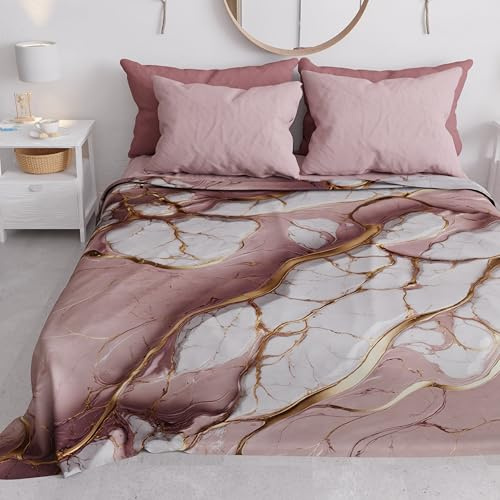 PETTI Artigiani Italiani - Copriletto Singolo Primavera Estate, Coperta Leggera Singola, Lenzuola Copri Letto, Marmo Malva, 100% Made in Italy