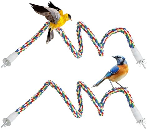 JYYWTSI 2 Perchas para Loro, 80 cm Percha Flexible para Jaula de Pájaros, Barra Antideslizante de Algodón con Núcleo Metálico y Clips, Accesorio para Loros Periquitos y Aves Pequeñas