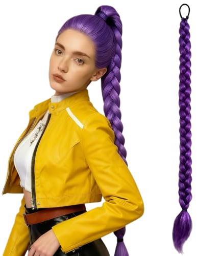 GWAWG Pelo sintético para trenzar, mechones de pelo lila para trenzar, extensiones de pelo lila para escenarios, Halloween, fiestas, carnaval