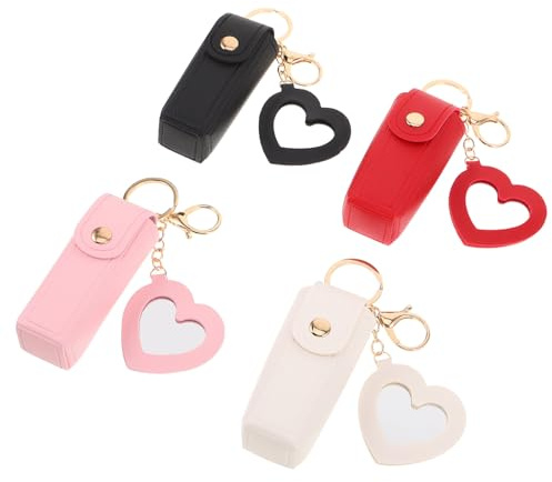 SMASOLO 4 Pièces Étui à Rouge à Lèvres Portable Cuir PU avec Miroir et Porte-clés Organisateur Compact pour à Lèvres et Gloss Pochette de Maquillage pour Sac à Main
