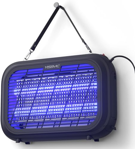 YISSVIC Lampada Antizanzare 20W UV Zanzariera Elettrica con Griglia Elettrica a Doppia Faccia,Cassetto Estraibile, Manico in Pelle PU, Sicuro per Uomini e Animali, Uso Interno, Cavo 1.8m