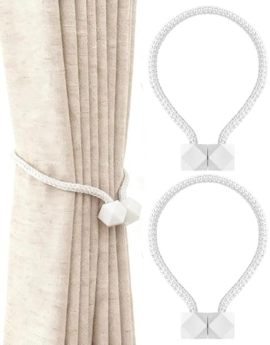 CULEB 2 Piezas Magnetic Curtain Tiebacks,Sujeta Cortinas,Hebilla de Cortina Fija,Alzapaños Cortinas,Abrazaderas Cortinas,Clips Cortinas para Decoración Hogar,Ventanas Hoteles,Oficinas,Casa(Blanco)