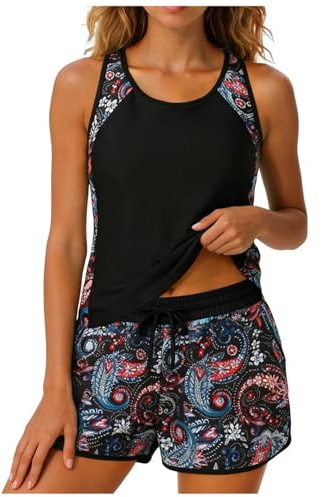 Tankinis Mujeres Tallas Grandes Traje de Baño 2 Piezas Bañador Reductor Vientre Plano Bikini Push Up con Shorts Conjuntos de Tankini Sport Bañadores Dos Piezas Deportivos Mujer Natacion Playa