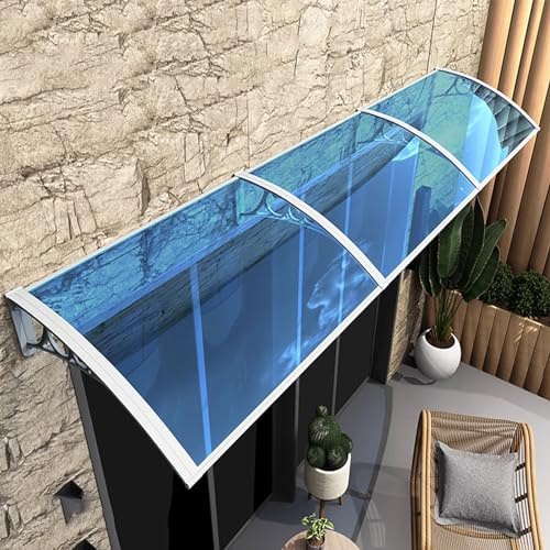Modern böjd dörrbaldakin – UV-regn skydd för ytterdörren och uteplatsen – slish blue utomhusskydd enkel montering (81 cm x 299 cm)