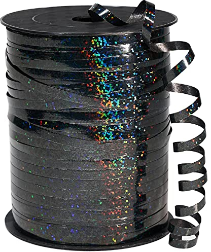 PartyWoo Geschenkband Schwarz, 450 Meter/ 500 Yard Schleifenband, Ringelband, Glänzendes Ballonband, Dekoband für Ballonverschlüsse, Geschenkverpackung, Basteln, Partydeko, Hochzeitsdeko (1 Rolle)