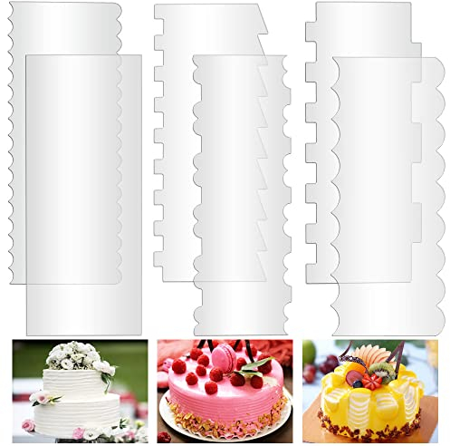 ZACUDA 6 Stücke Kuchen Schaber Acryl Torten Schaber mit Verschiedene Formen Buttercreme Kuchenspachtel Kuchenschaber Zur Tortendekoration für Torten Kuchencreme Backen