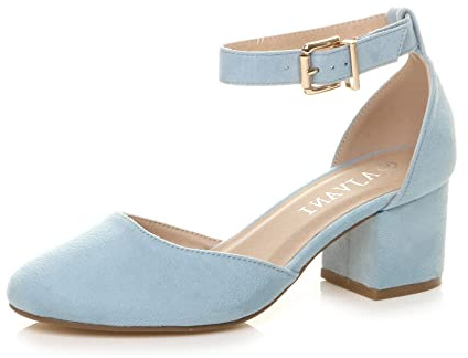 AJVANI Low mid Block Heel Ankle Strap Court Shoes Sandals