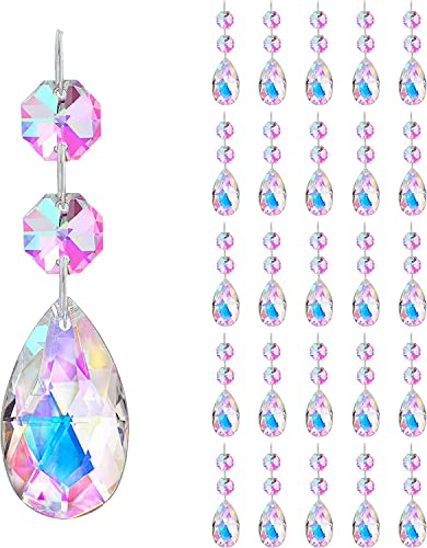 H&D HYALINE & DORA Lot de 25 pendentifs en forme de goutte d'eau en cristal AB 50 mm avec perles octogonales en verre