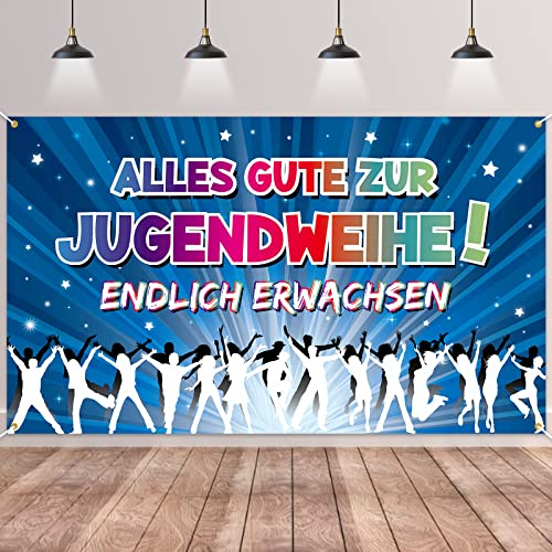 Alles Gute zur Jugendweihe Banner,BTZO Jugendweihe Deko Youth Dedication Hintergrund Banner für Jungen und Mädchen Endlich Erwachsen Dekoration 180x110cm